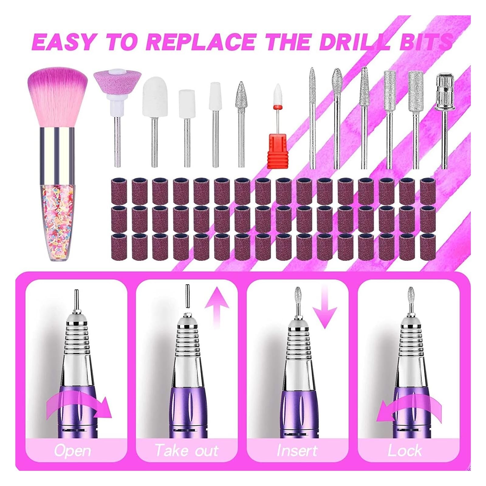 Torno para Uñas, Taladro eléctrico de uñas de 35000RPM, lijadora de uñas recargable, juego de removedor de gel con pantalla LED, equipo portátil de pulido de salón de uñas(P40 SET 1)