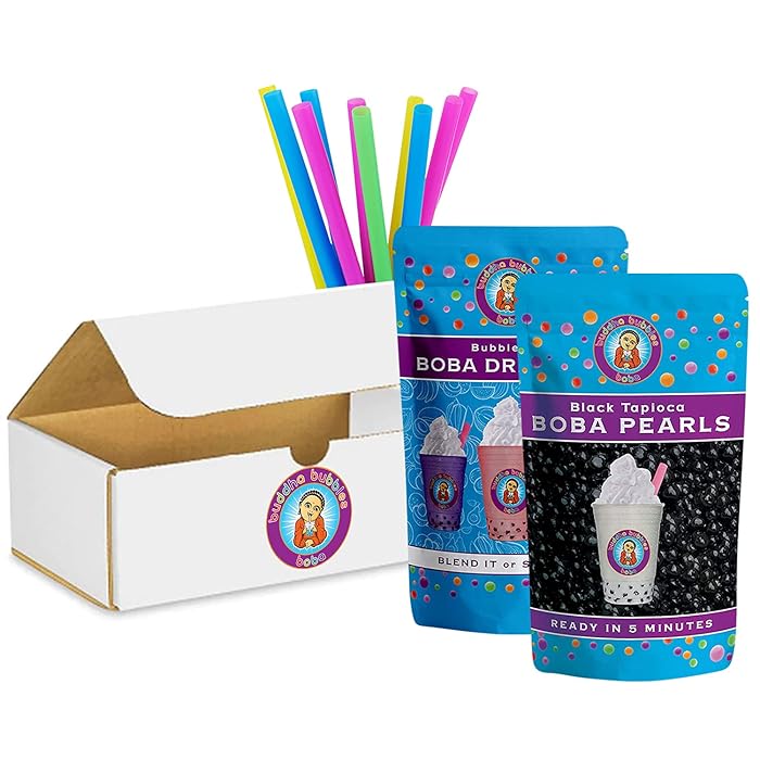 Buy 10+ Drinks Royal Milk Boba Tea Kit Tea Powder, Tapioca Pearls & Straws By Buddha Bubbles