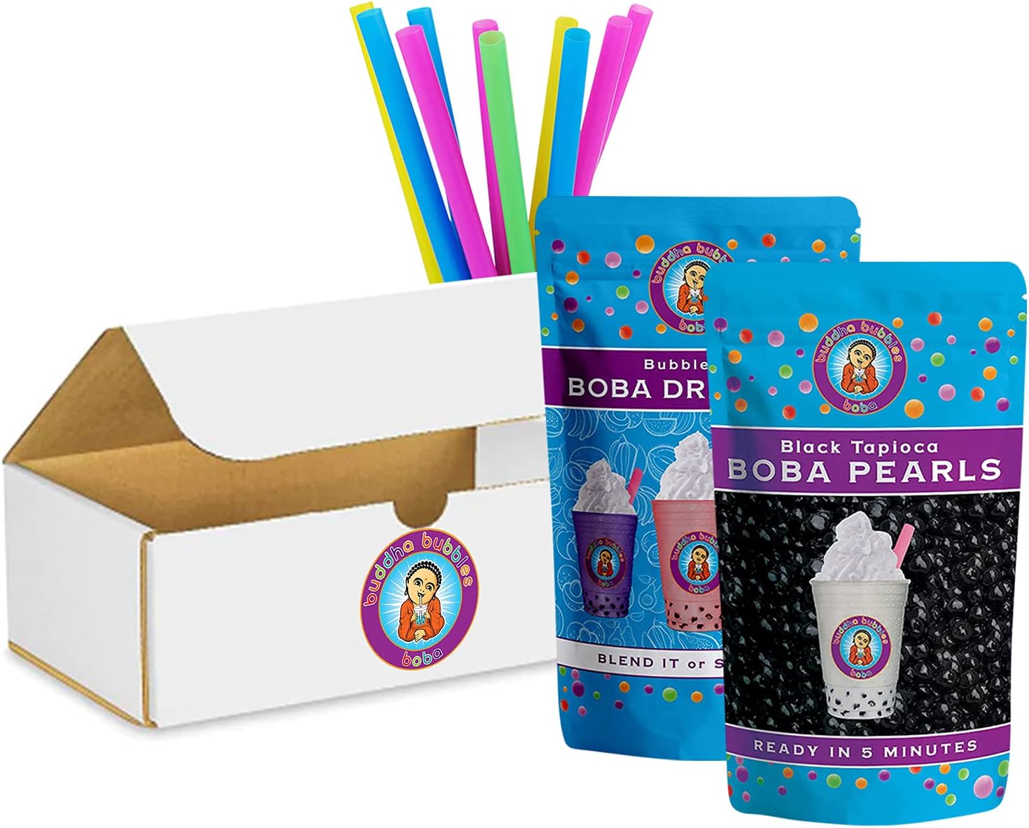 CARAMEL Boba Tea Kit/Gift Box Includes Tea Powder, Tapioca Pearls & Straws By Buddha Bubbles Boba
