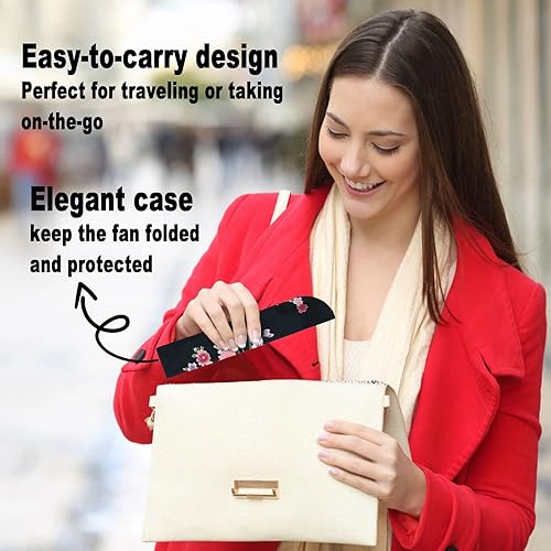 Miniatura 6 de Hand Fan for Women Foldable - Folding Chinese Japanese Vintage Bamboo Silk Fan - Ideal for Hot Flashes, Church, EDM, Festivals, Dancing and Gifts