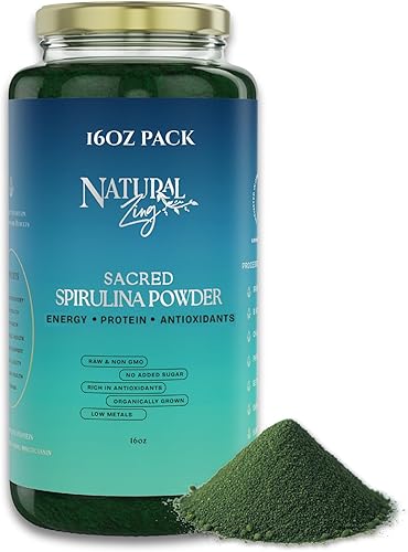 Natural Zing Espirulina 100% pura (cruda, orgánica)  1000 16 onzas en polvo  Proteína vegana  Ficocianina  Beta caroteno