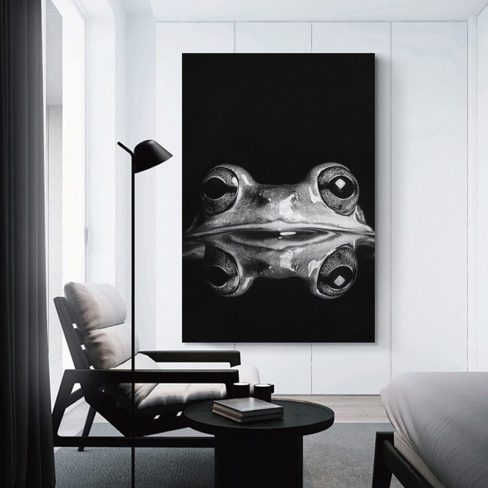 Junmoney Unframe-Style Frog Close-Up Black And White Photo Wall Art Print, 16X24inch(40X60cm), For Living Room, Bedroom, Office Or Hallway, A Flexible Wall Accent For Shared Spaces