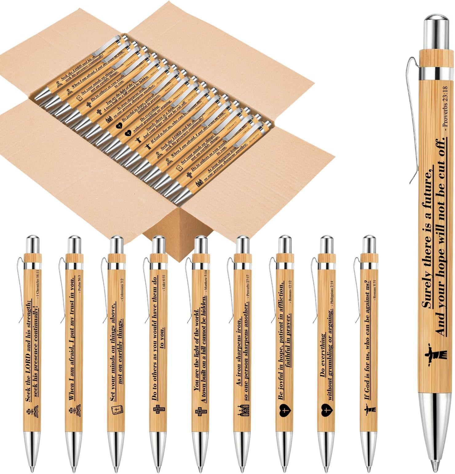 30pcs Bible Verse Pens Bamboo Christian Pen Wooden Bible Pen Inspirational Bible Verse Ballpoint Pens Christian Bible Quotes Motivational Pens