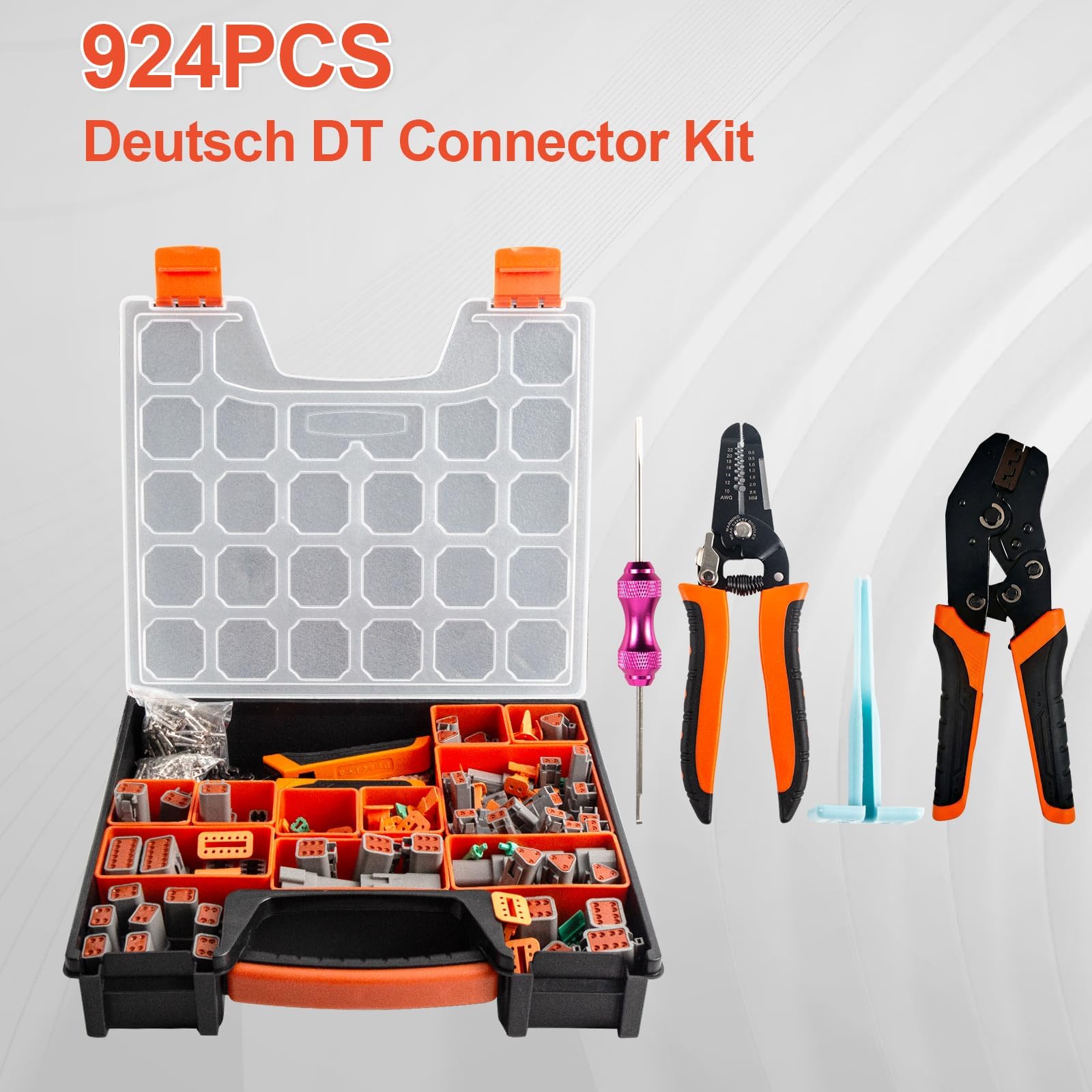 Juego de conectores alemanes de 924 piezas, conector de coche con crimpadora, pelacables y herramienta de desbloqueo, 2/3/4/6/8/12 pines, compatible con la serie DT