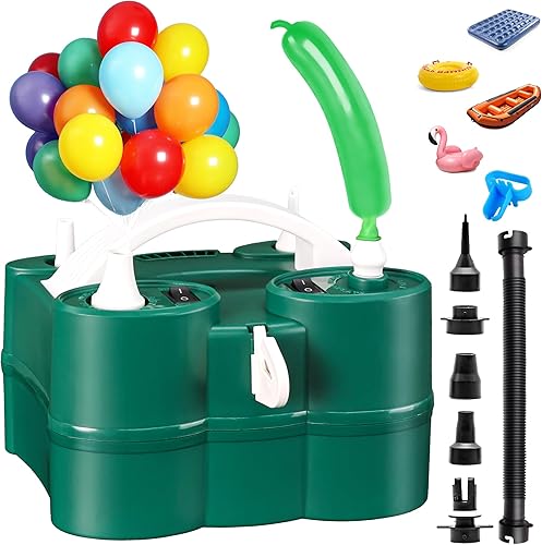 Miniatura 8 de Bezente Bomba de globo eléctrica, 3 en 1 portátil, máquina de aire eléctrica de oro negro, bomba de globos, inflador de globos de doble boquilla Oro