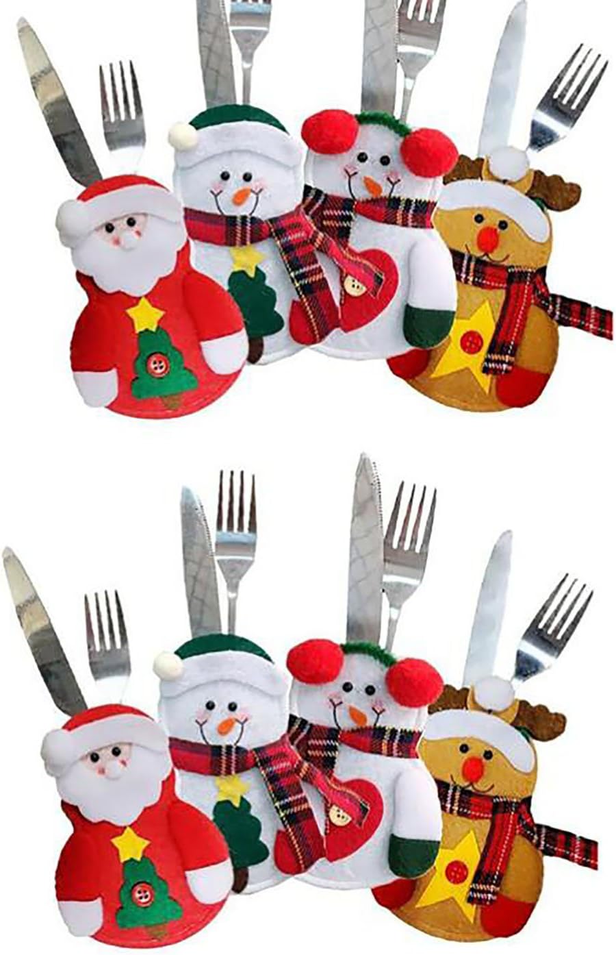 Weihnachten Besteckhalter Filz - 6 Stück Wichtel & Elch Motive Für Tischdeko