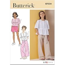 Butterick B7034A Girls Boxy Fit Top, Pull-on Shorts, Pull-on Pants and Sash Sewing Pattern Packet, Design Code B7034, Sizes 7-8-10-12-14