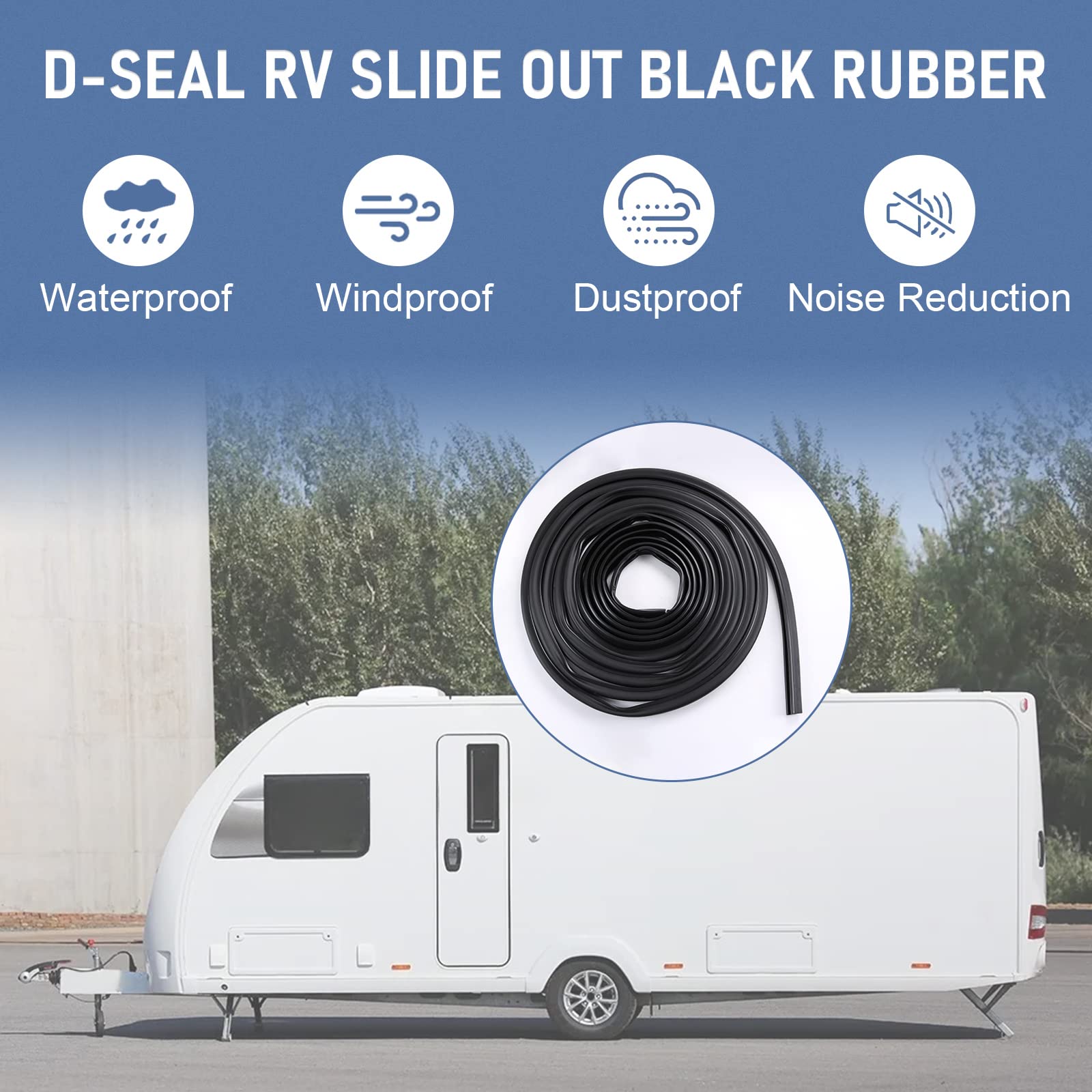 35-Foot RV Slide Out D-Seal Weather Stripping – Leakproof Rubber Seal For Camper Trailers