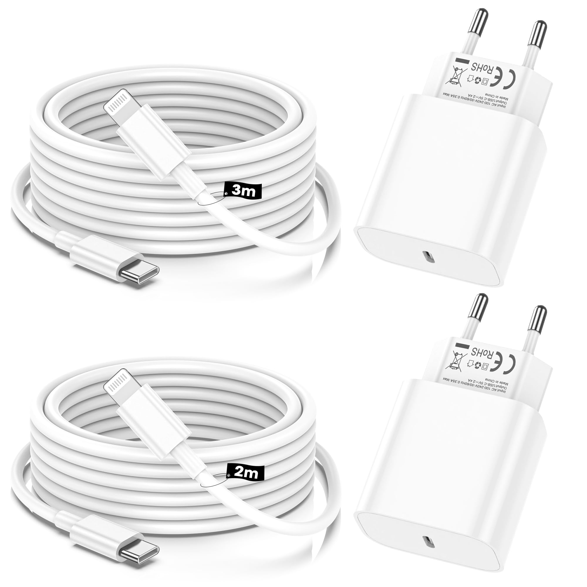 iPhone Ladekabel, [MFi-Zertifiziert] 2er-Pack iPhone Ladegerät Apple Ladekabel mit 2M&3M USB-C-auf-Lightning-Kabel für iPhone 14 13 12 11 Pro Max XS XR X 8 7 6 Plus 5 iPad