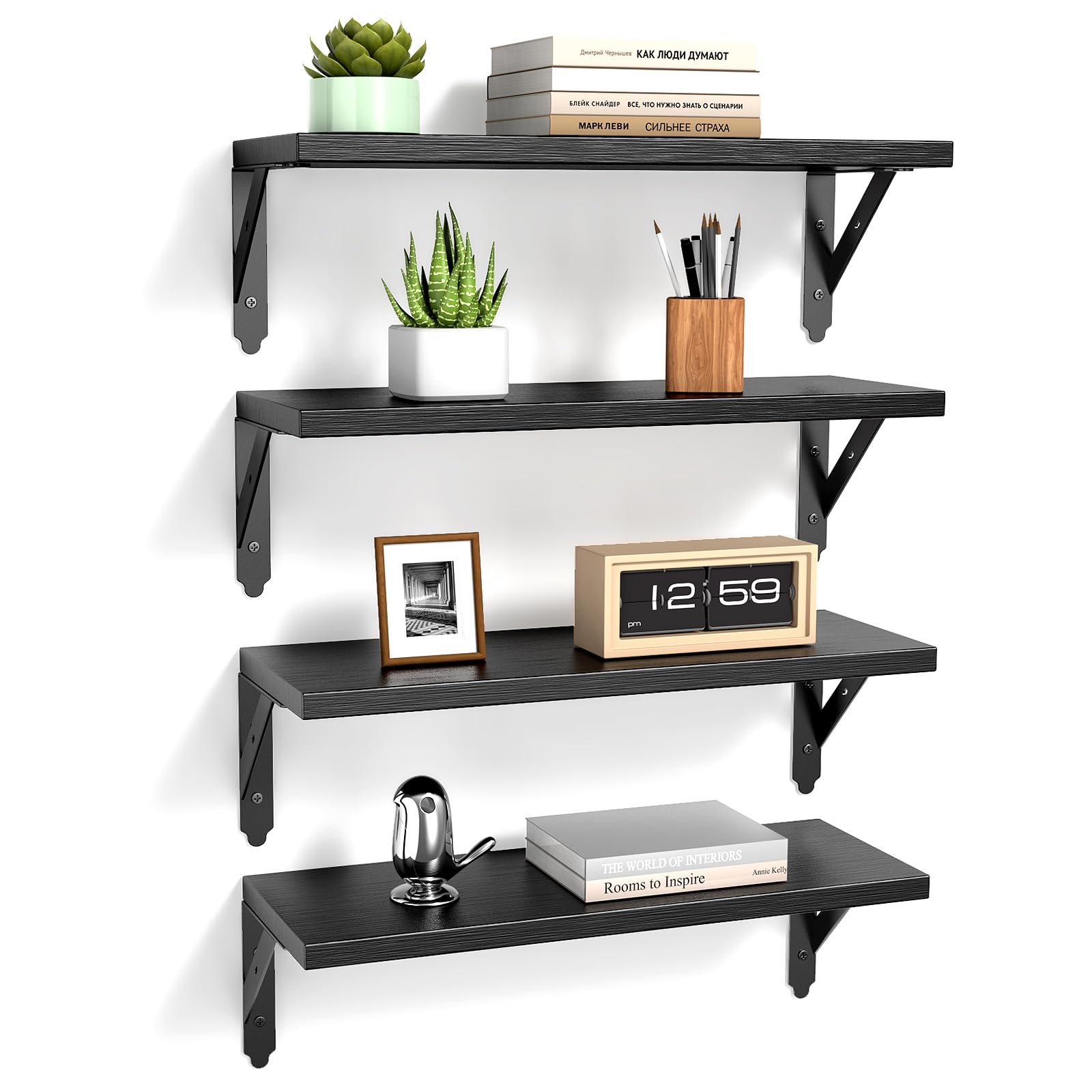 Black Floating Shelves - Set of 4 -7