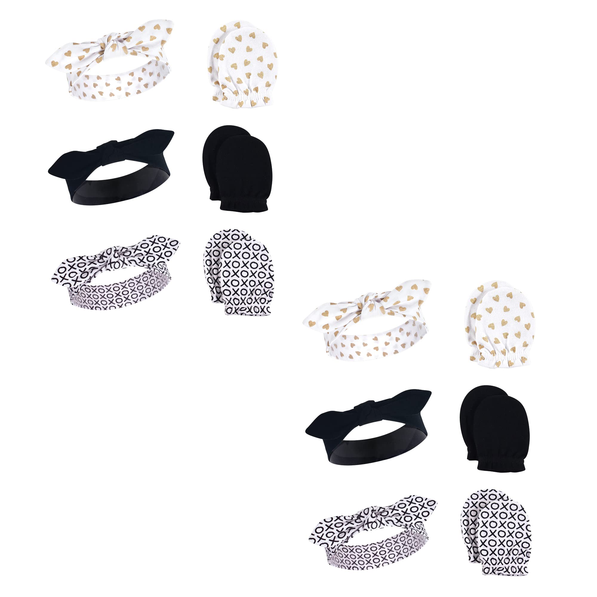 Infant Girl Cotton Headband and Scratch Mitten Set, XOXO 12-Piece, 0-6 Months