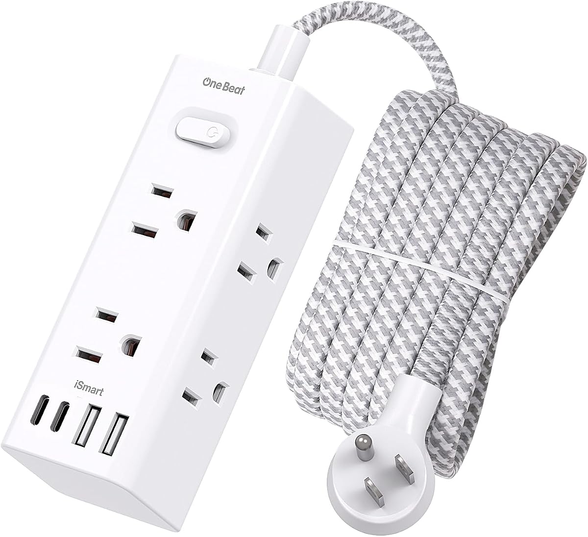 10 Ft Power Strip Surge Protector - One Beat 10ft Extension Cord with 6 Widely Outlets 4 USB Ports (2 USB C), Wall Mount Outlet Extender, Flat Plug Power Strip for Travel Home Office College Dorm Room