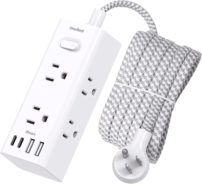 10 Ft Power Strip Surge Protector - One Beat 10ft Extension Cord with 6 Widely Outlets 4 USB Ports (2 USB C), Wall Mount Outlet Extender, Flat Plug Power Strip for Travel Home Office College Dorm Room