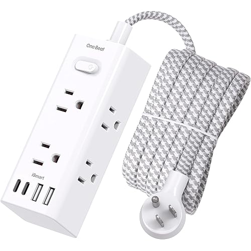 10 Ft Power Strip Surge Protector - One Beat 10ft Extension Cord with 6 Widely Outlets 4 USB Ports (2 USB C), Wall Mount Outlet Extender, Flat Plug Power Strip for Travel Home Office College Dorm Room