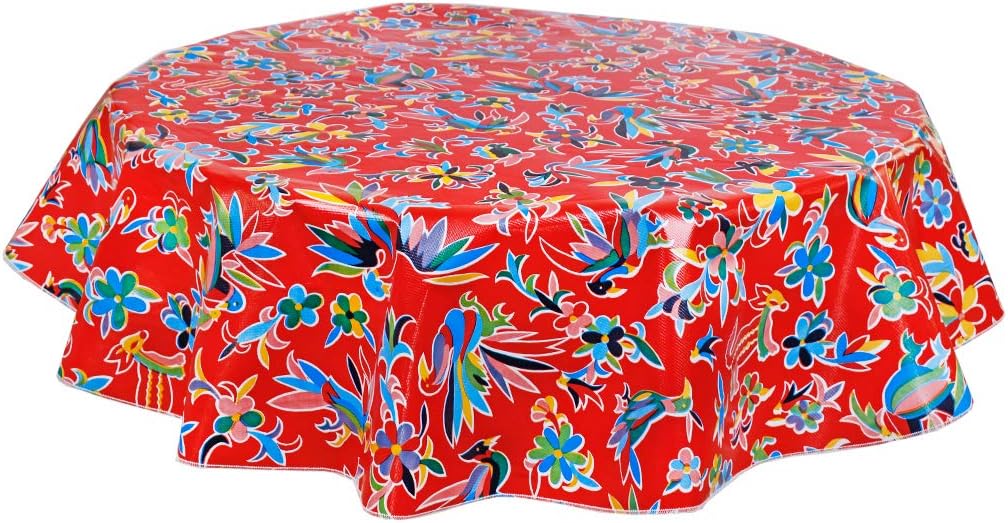 Round Oilcloth Tablecloth in Animal Wonderland Red - You Pick The Size!