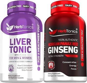 Liver Cleanse Detox & Repair Formula with Milk Thistle - Artichoke and Herbs Liver Health Support Supplement - Korean Red Panax Ginseng 1500mg - High Potency Ginseng for Immune Support for Men & Women