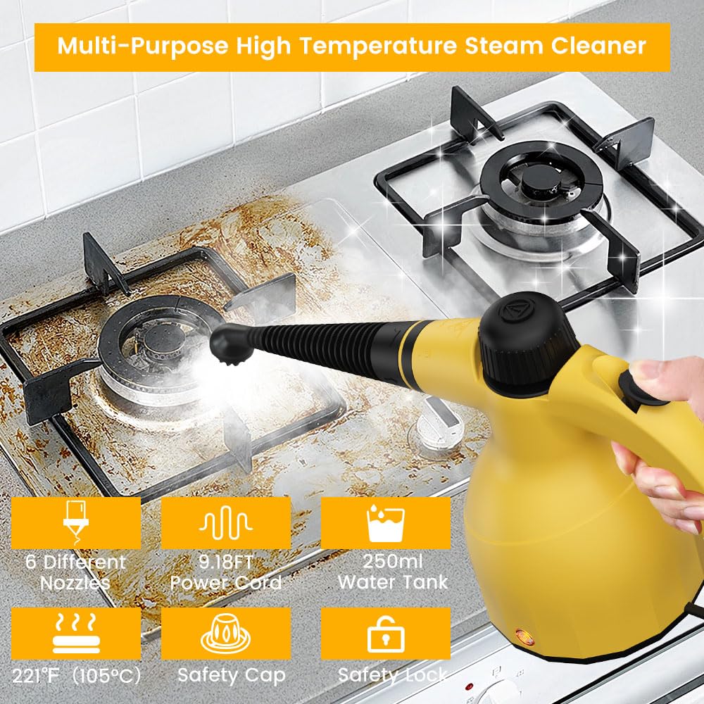 CHEFPREFER Handheld Steam Cleaner - High Pressure Steam Cleaner With 350ML Tank, Multi-functional Cleaning Tools for Kitchen, Bathroom, Couch, Car. Portable Steamer Makes Housework Easier