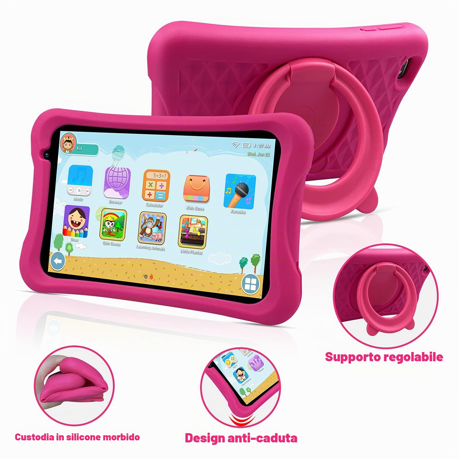PRITOM Tablet bambini 8 pollici, tablet Android 10, controllo genitori, tablet per bambini, 32 GB ROM, espandibile a 512G, doppia fotocamera, con custodia per tablet per bambini (rosa)