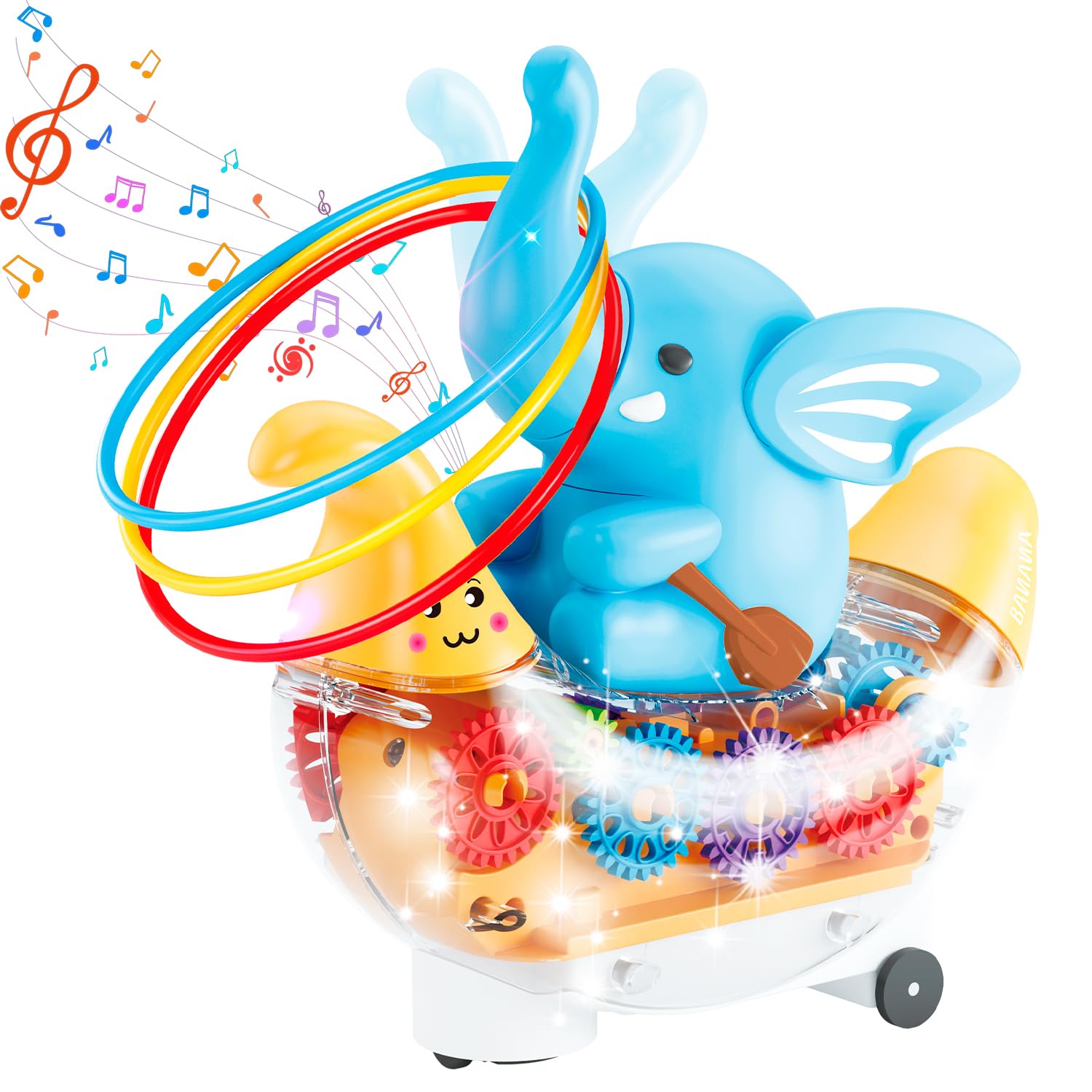 Elephant Ring Toss Toy with Music & Lights, Interactive Light-Up Elephant Ring Game with Moving Gears, Colorful Ring Toss Game for Toddlers, Musical Animal Toy for Kids Ages 3-5 — image 1