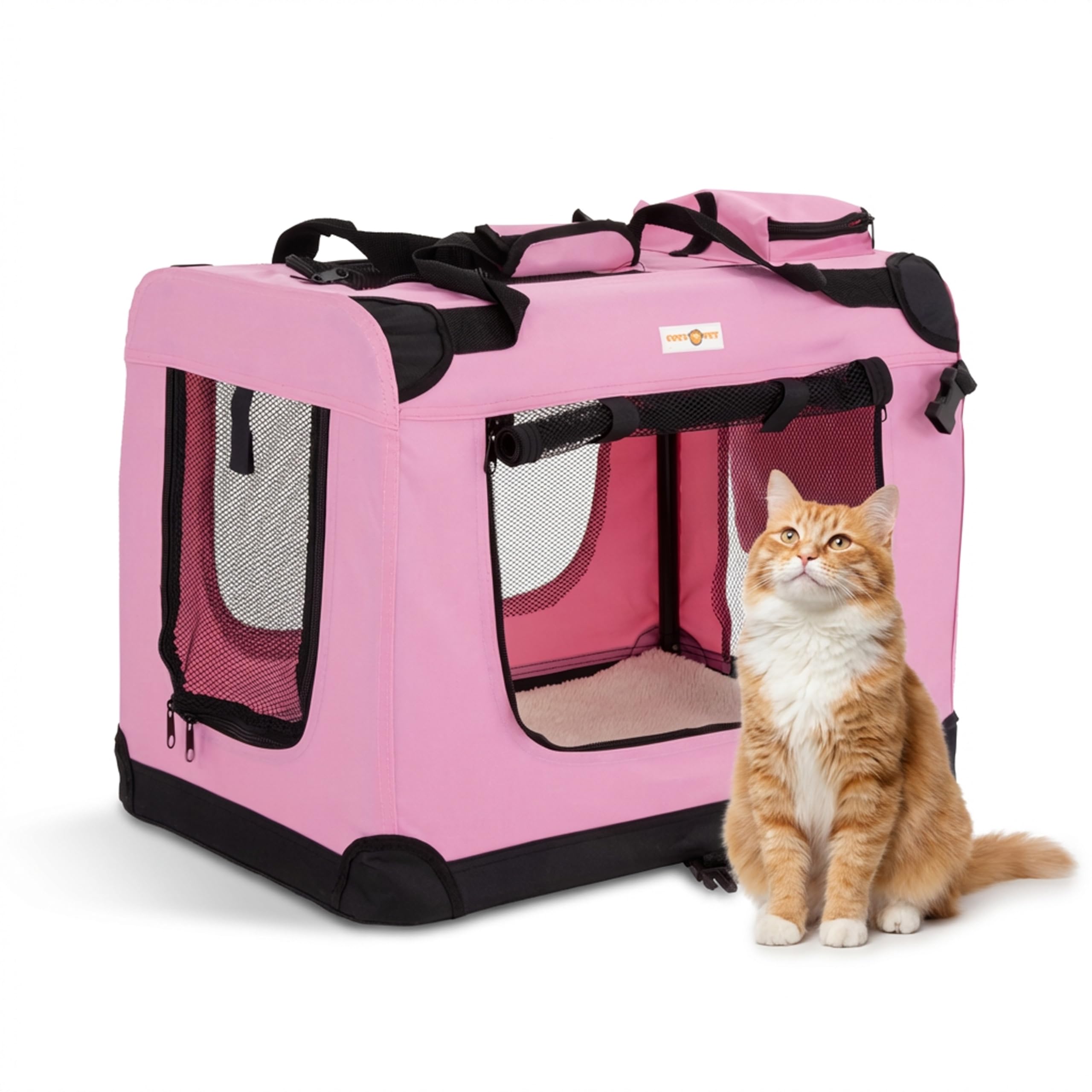 Cozy Pet Fabric Dog Crate in Pink, S Size 60cm, Cat Pet Carrier Soft Sided Travel Crate Folding Transport Travel Cage Ideal for Dogs, Puppies, Cats, Rabbits, etc. FDC-S-P