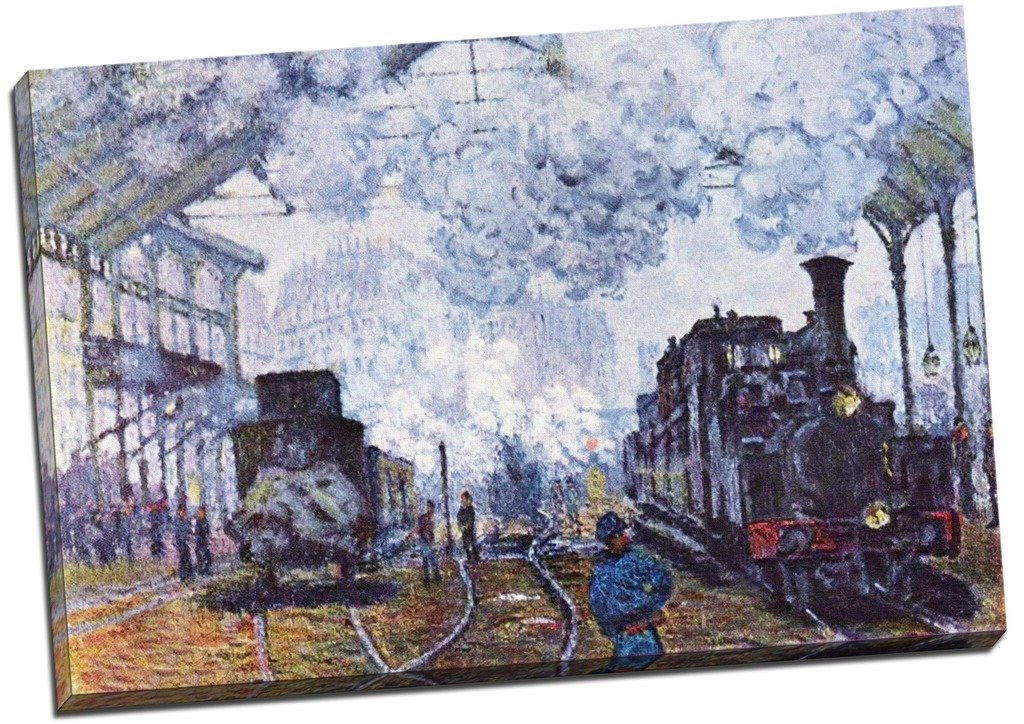 Panther Print Claude Monet Saint Lazare Station In Paris Canvas Print Picture Wall Art Large 30X20 Inches