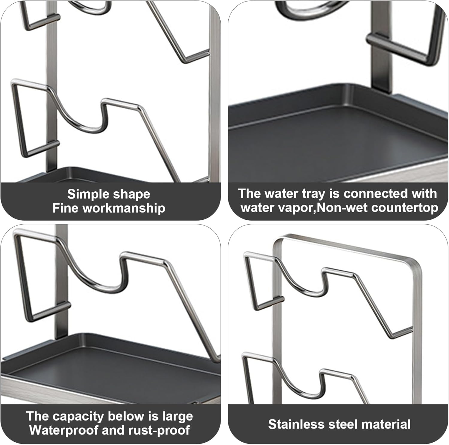 Pot Lid Organizer, 2-Tier Stainless Steel Pot Lid Holder While Cooking, Cover Holder Rack with Detachable Spoon Rest/Drip Tray for Kitchen Countertop Cutting Board