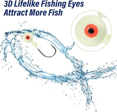Miniatura 2 de Alwonder Paquete de 10 cabezas redondas de pesca, ganchos de róbala de lubina, ojos 3D, acero de alto carbono, 18-12 onzas, cabeza de plantilla de