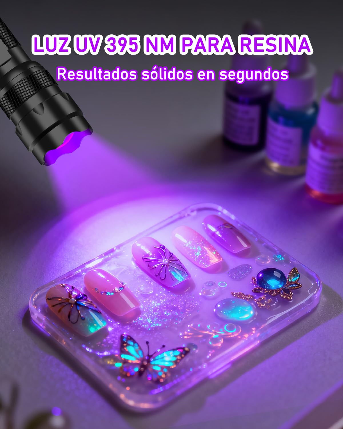 Ultrafire Linterna UV 395-405nm Zoom Ultravioleta Pequeña Linterna LED, Modo Unico Enfoque Ajustable Mini Linterna Táctica para Resina Secado, Orina Mascotas, 502UV