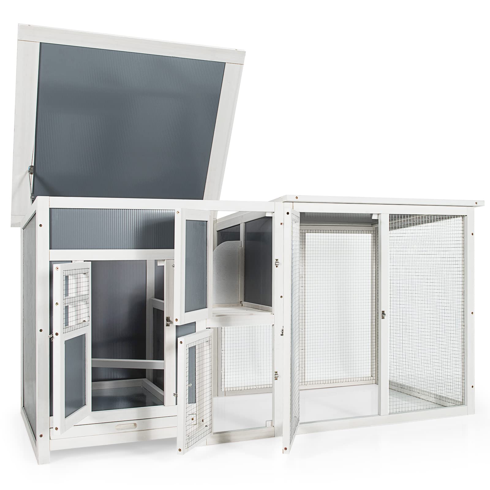 Tangkula 63 Inch Large Chicken Coop, Wood Hen House w/Nesting Box & Runway, Rabbit Hutch w/Slide