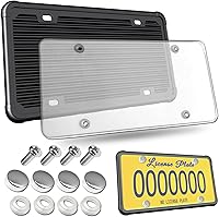 Aootf Clear License Plate Protector with Black Silicone Frame - Unbreakable Cover, Screws & Caps for US Cars Front/Back