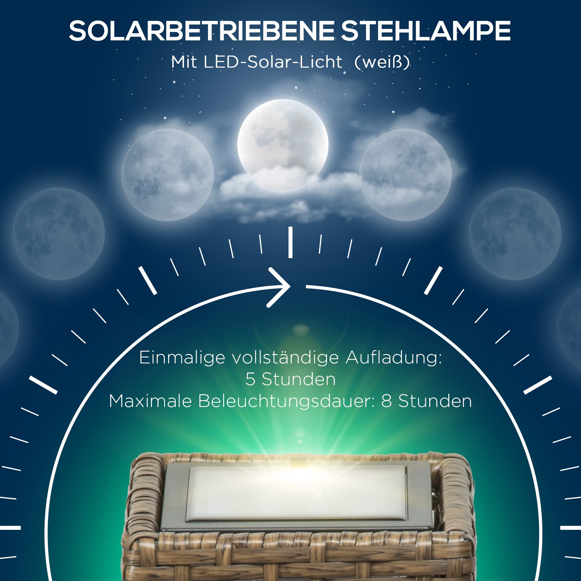 Outsunny Staande lamp op zonne-energie, rotan zonnelamp met lichtsensor
