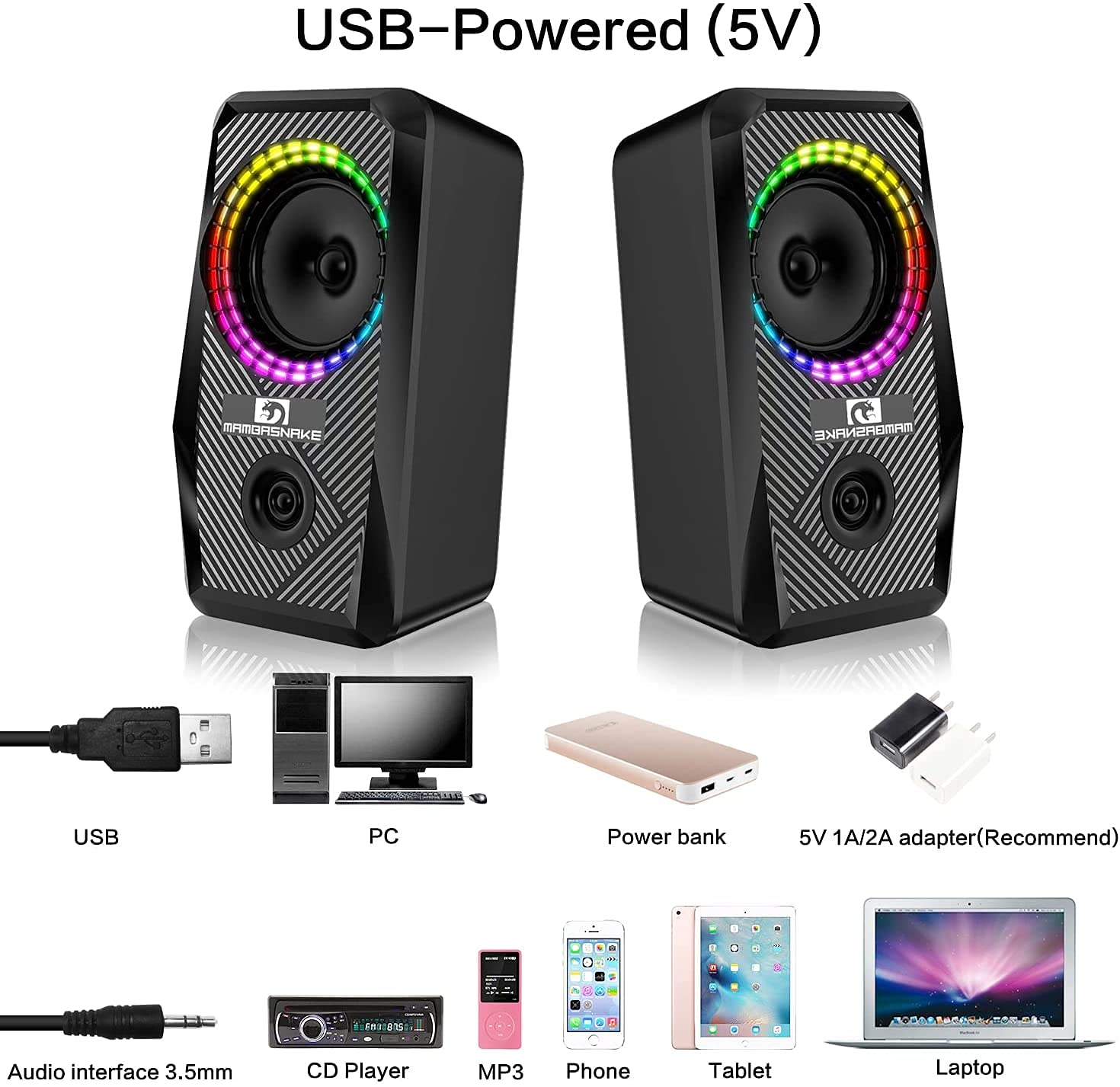 Vereinigtes Königreich-UK Layout verdrahtet 104 Key Gaming-Tastatur-Maus-Kopfhörer-Lautsprecher 5 in 1 Combo Multi RGB-Hintergrundbeleuchtung Einstellbar 2400DPI-Maus Great Mousepad wasserdicht