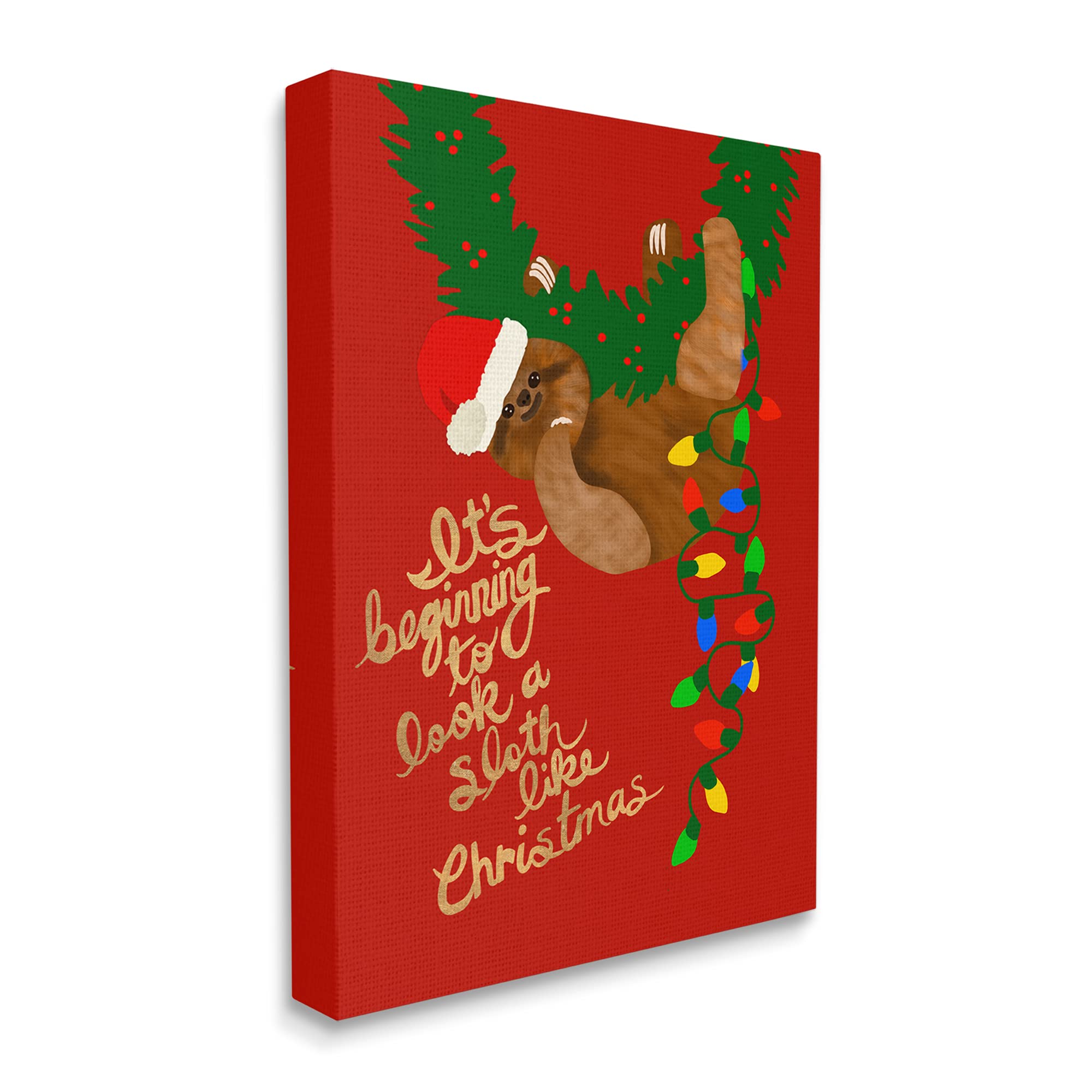 Stupell Industries A Sloth Like Christmas Festive Winter Holiday Pun, Designed by Jen Bucheli Canvas Wall Art, 16 x 20, Red