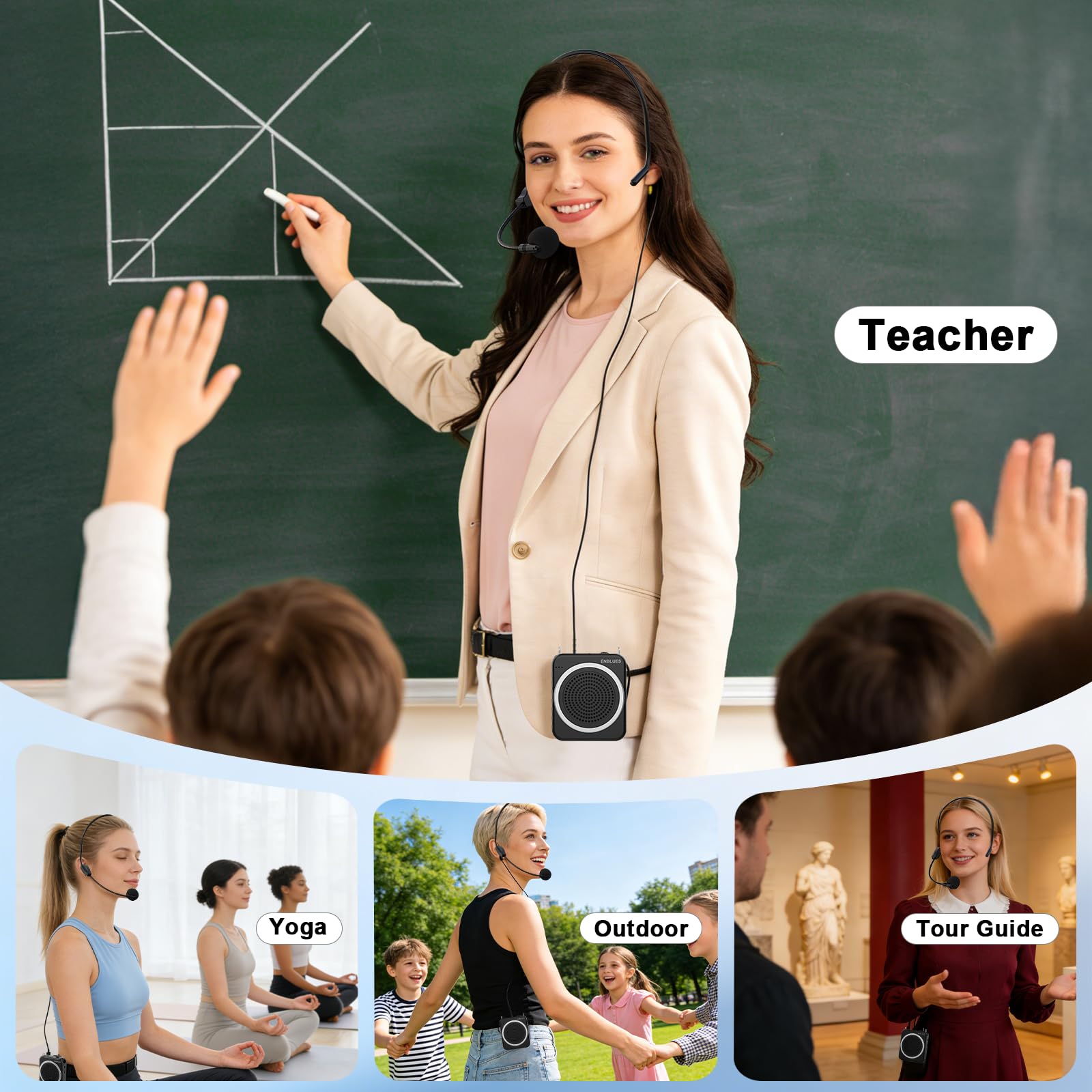 Kabelgebundenes Mikrofon Sprachverstärker für Lehrer, 15W 2800mAh Tragbarer Lautsprecher für Klassenzimmer, Training, Tourführer, Yoga, Outdoor, (Schwarz)