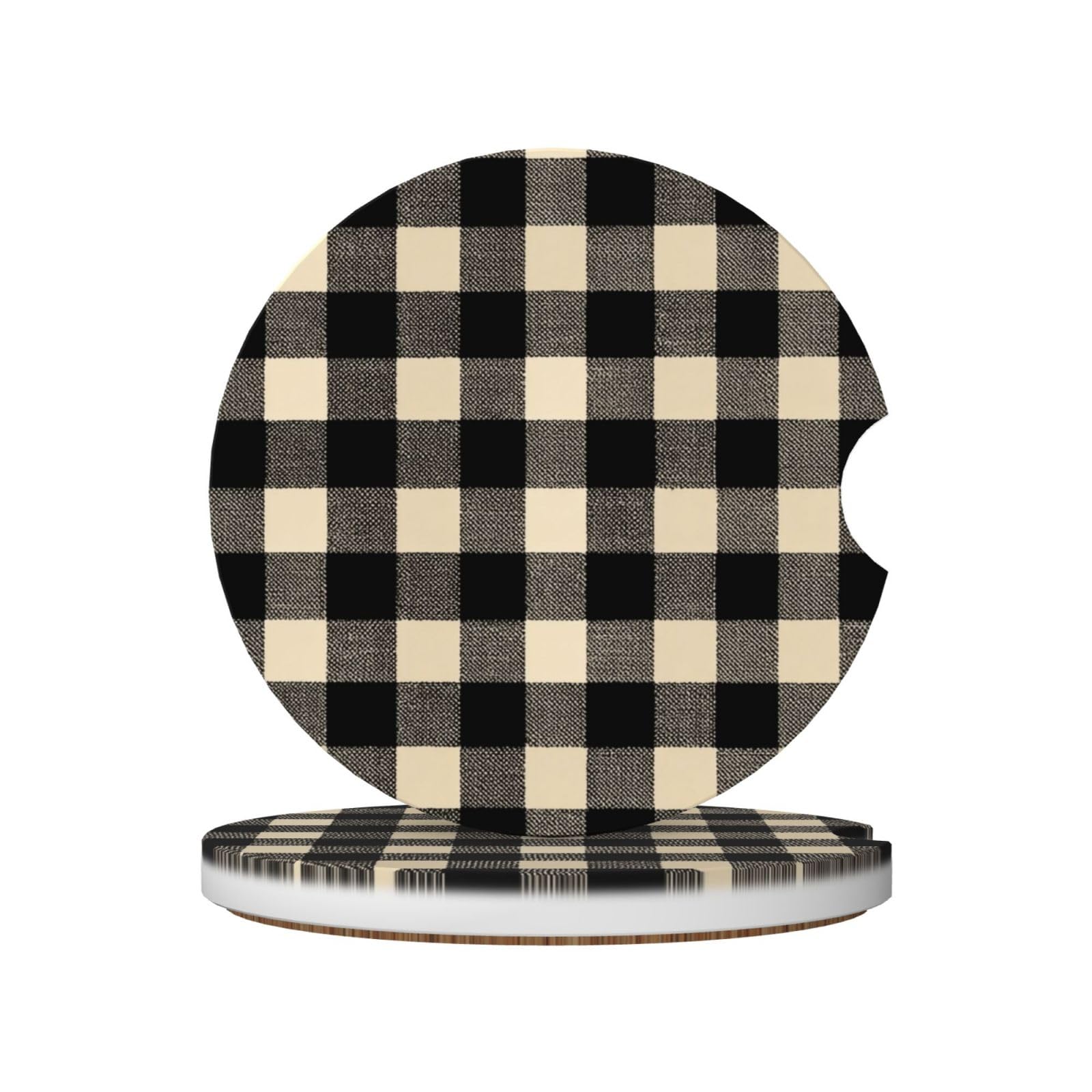 Black Beige Checkered Ceramic Coasters,2pcs