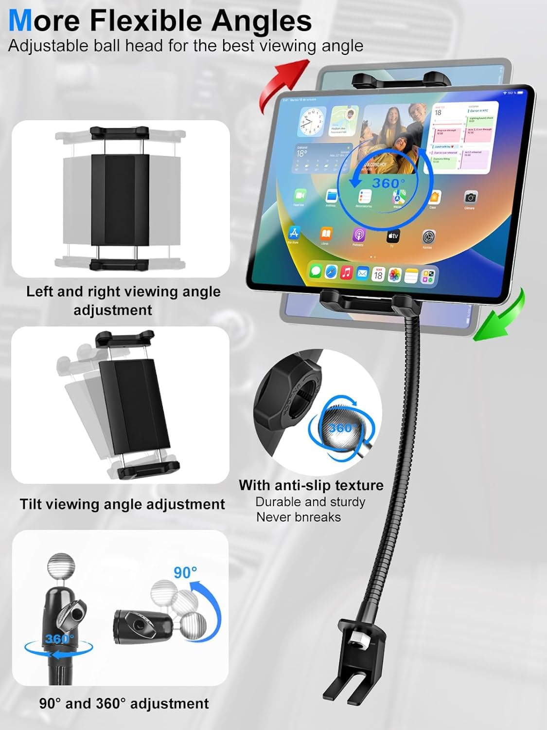 Supporto Tablet Auto Pavimento, [19.7" Metallo Collo di Cigno] Supporto Tablet Rotaia per Seggiolino Camion per iPad Pro Air Mini, Glaxy Tab, Kindle Fire, iPhone, 4-12.9" Tablets