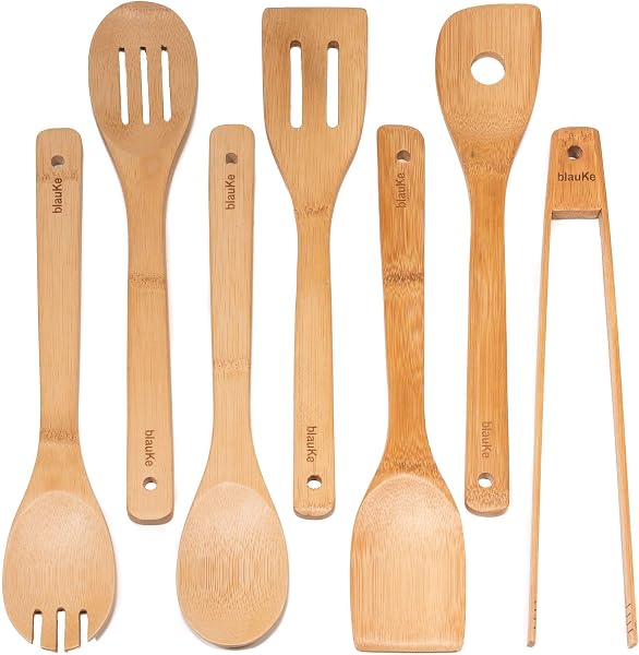 BlauKe Set Utensilios de Cocina de Bambú