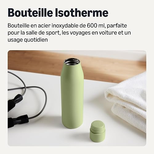 Amazon Basics Borraccia Termica in Acciaio Inox, 592ml, Senza BPA, Verde Oliva - 2