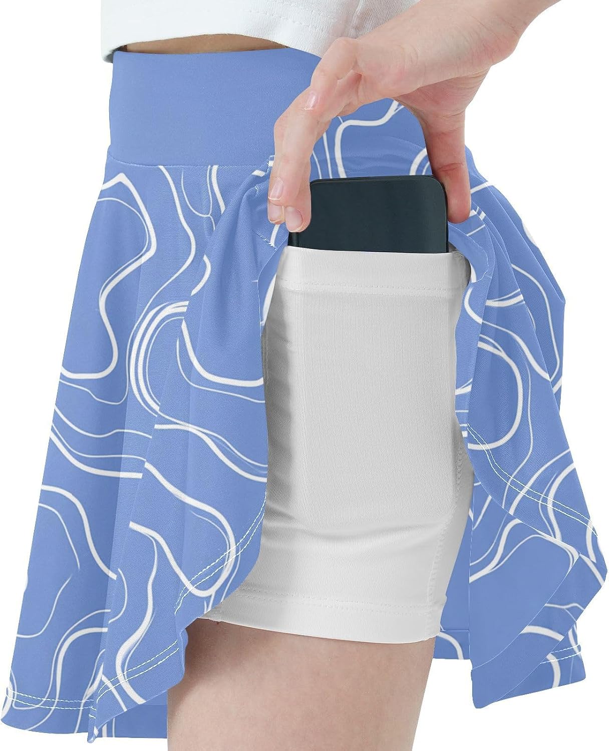 visesunny Blue Contour Lines Girl's Golf Skirt Athletic Tennis Skort Sport Activewear with Double Layer Pockets