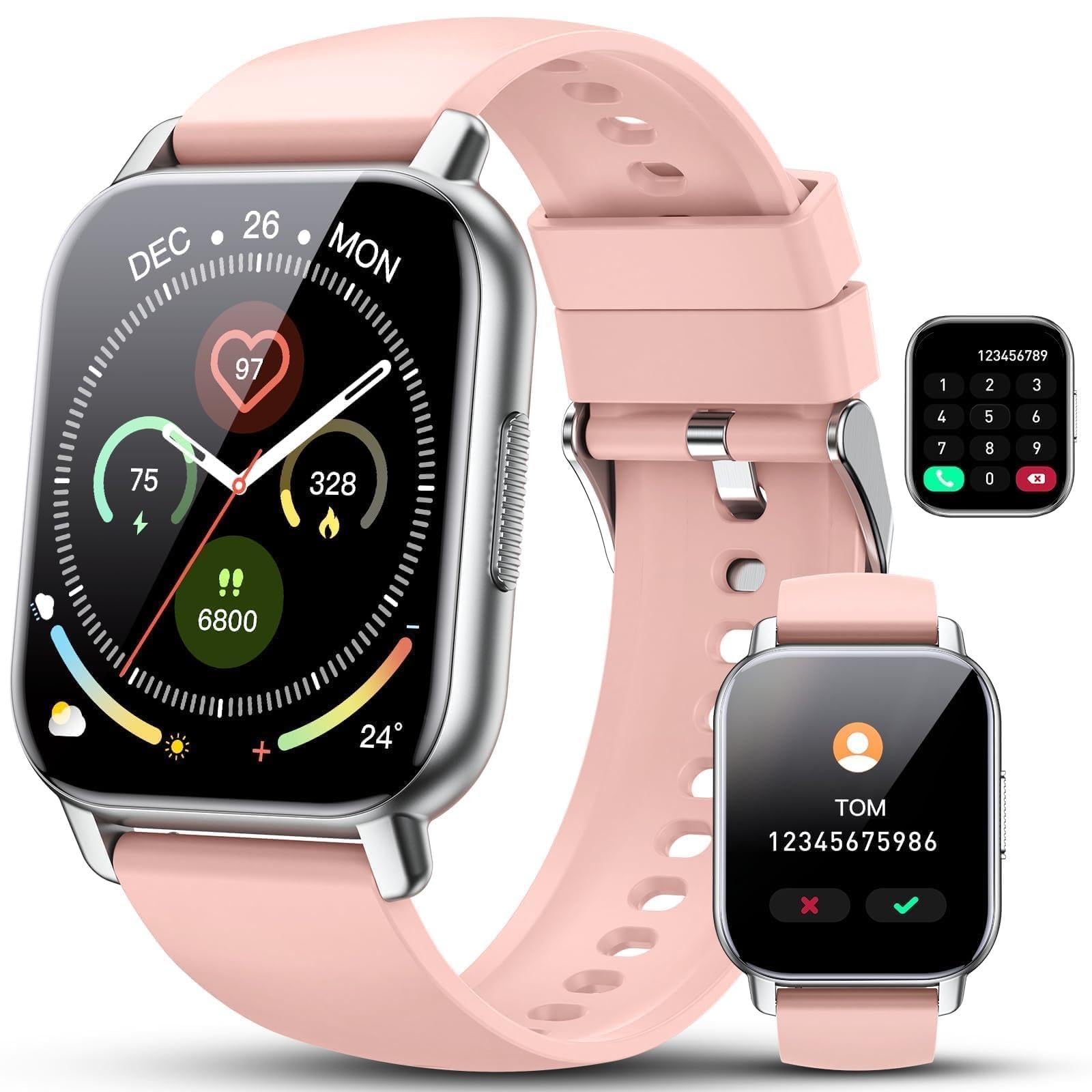 Smart Watch for Men Women with Alexa Built-in, 1.85" Fitness Watch with Bluetooth 5.3 Call, Smartwatch with Heart Rate/Sleep Monitor, 110+ Sports, IP68 Waterproof Activity Tracker for Android iOS Pink