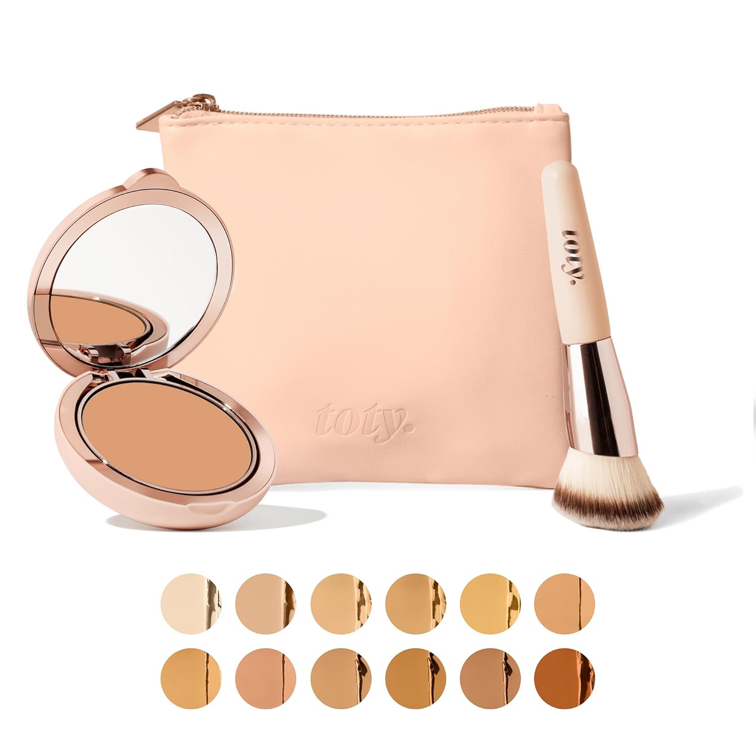 Toty by Sofia Vergara - Ilumina CC Creamy Compact SPF 50+ Rosita Bag Vegan Soft Leather Makeup Bag + Ilumina Brush - CC cream foundation with spf 50 - MAKEUP - 4N Bundle