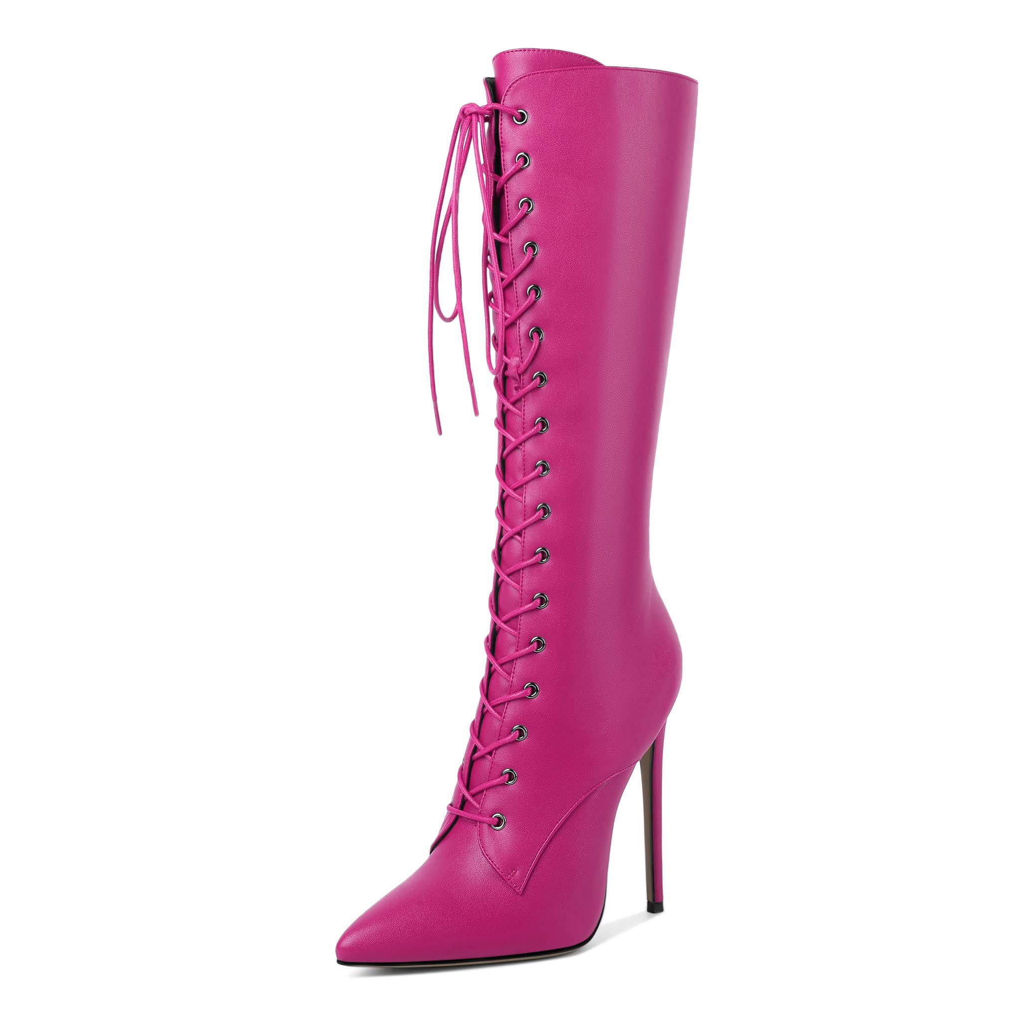 Eldof Womens Knee-High Boots Lace Up High Heeled Stiletto Sexy Boot