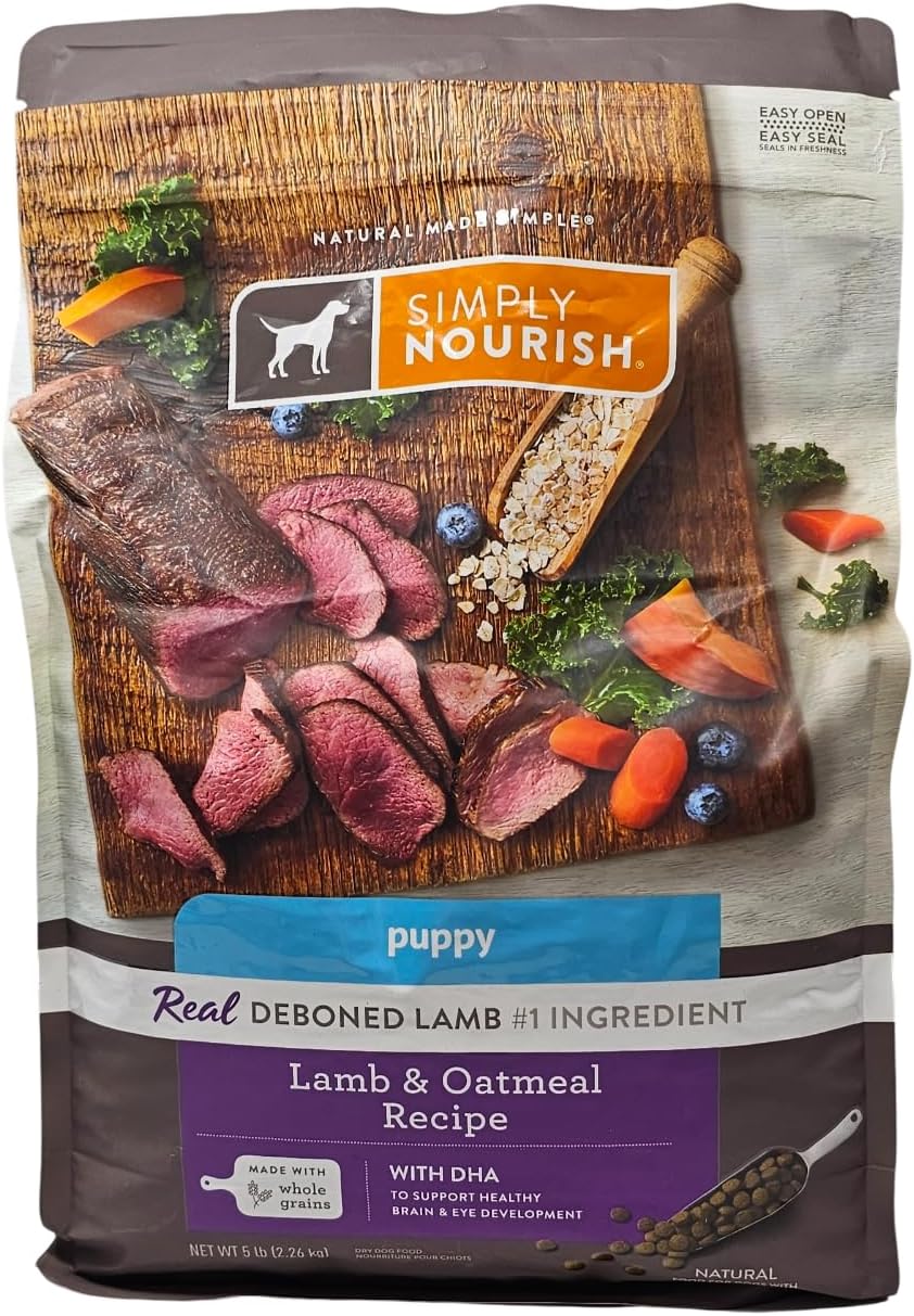 SIMPLY NOURISH Puppy Lamb and Oatmeal Dry Dog Food, 5 Pound Bag
