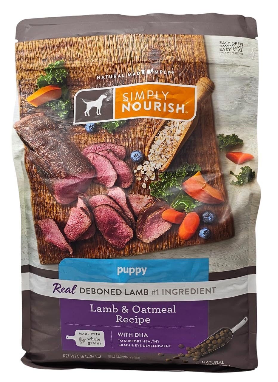 SIMPLY NOURISH Puppy Lamb and Oatmeal Dry Dog Food, 5 Pound Bag