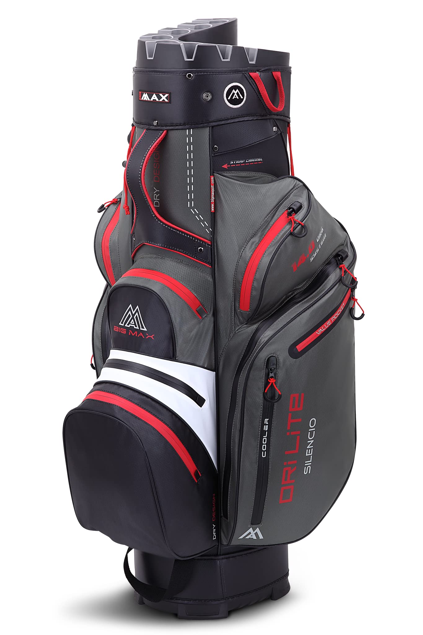 Big Max Dri Lite Silencio 2 Cartbag - Bolsa de golf impermeable, color blanco y rojo