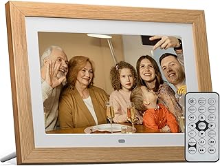 Cornice Digitale 10 pollici, BWJBSW No WiFi Cornice Foto Digitale con Telecomando, HD Display Foto e Video, Supporto Scheda SD da 32GB, USB, Auto-Rotazion, Auto ON/OFF, Cornice in Legno Staccabile