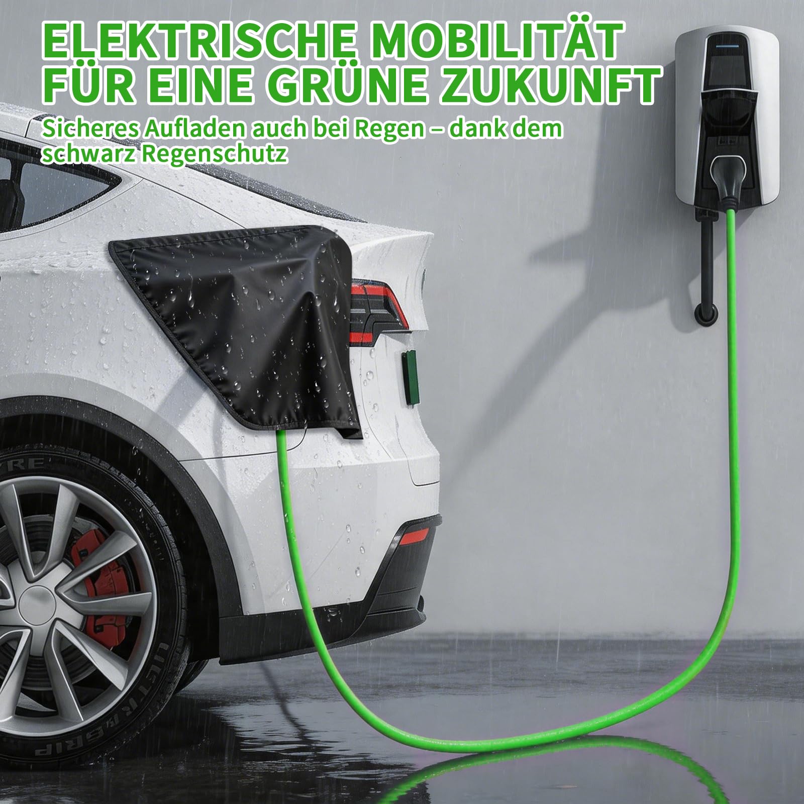 Typ 2 Ladekabel 7,4 kW [32A 1-phasig 5 m Modus 3 IEC 62196-2 ] Elektroauto Ladekabel mit Aufbewahrungstasche & Regenschutzhülle, passend für Wallbox & öffentliche Ladestation,(Grün)