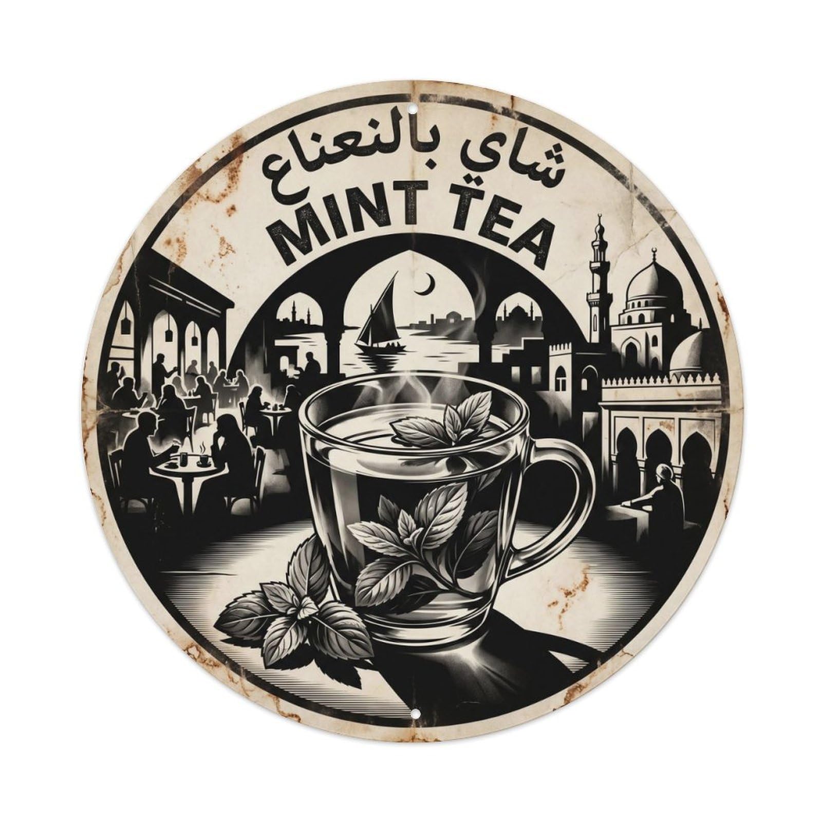 Cuppa Regional Tea Brew Culture Monochrome Contrast Metal Tin Sign