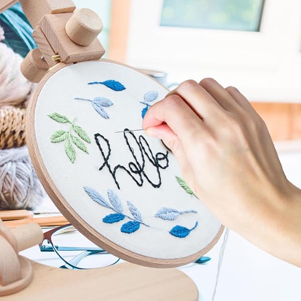 刺繍サポート - テーブルサポート | Adjustable Rotating Beech Wood Embroidery Hoop Stand for Sewing, Cross , DIY Art Crafts, 360° Frame with Needle Holder - 4