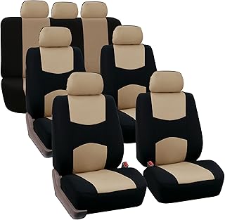 FH Group Flat Cloth Full Set Car Seat Covers Three Row 7 Seater - Universal Fit for Cars, Trucks & SUVs Beige